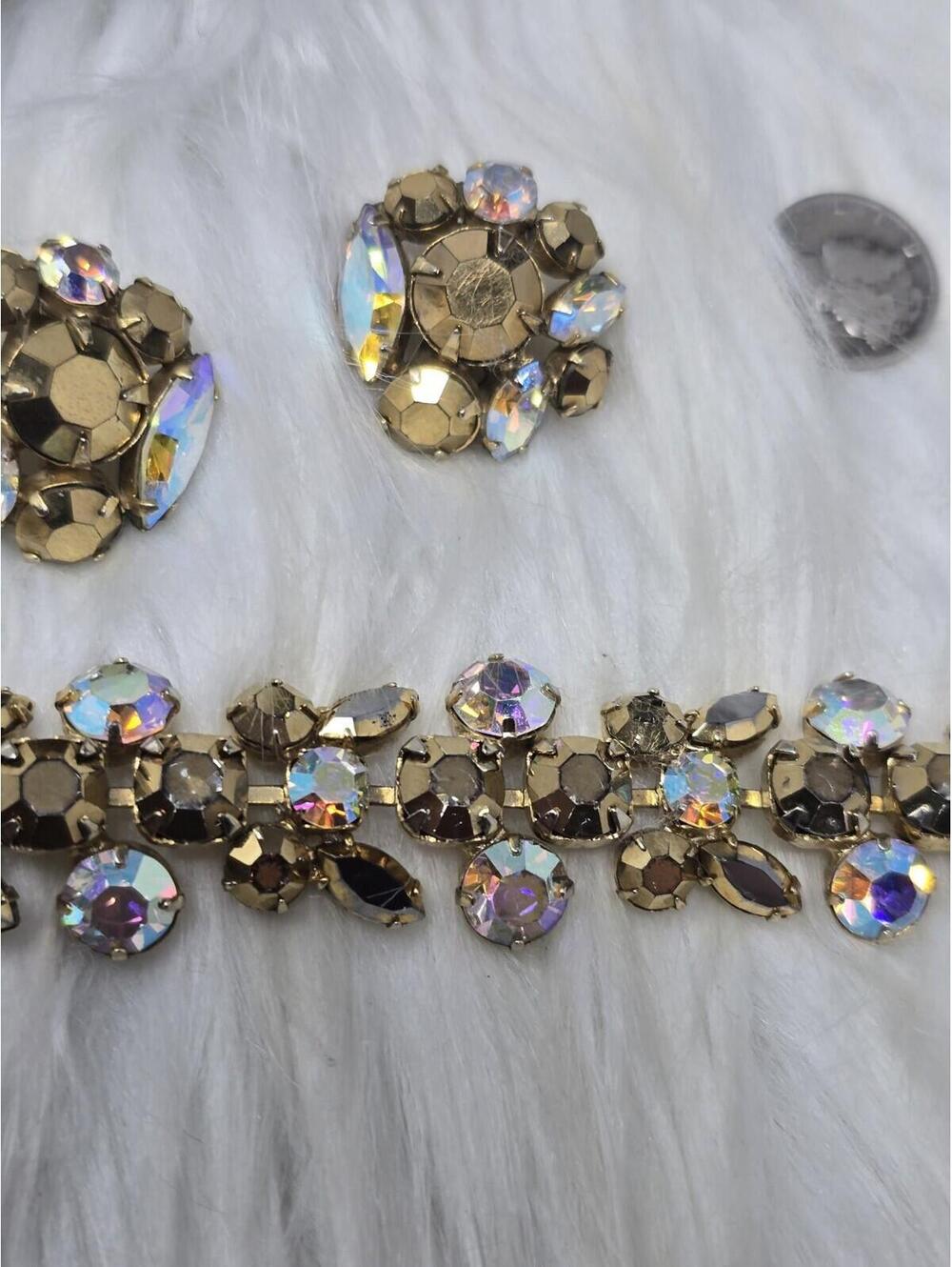 Vintage Regency Copper Gold AB Rhinestone Bracelet Set 7"
